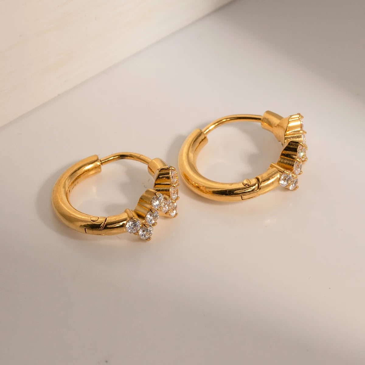 Gold Plated Huggie Hoop Earrings for Women – Waterproof Tarnish Free Stainless Steel Crystal Jewellery