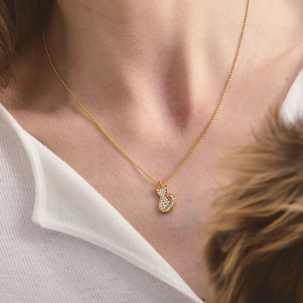 18K Vergulde Kristallen Kat Hanger Ketting | Elegante Kattenliefhebber Sieraden