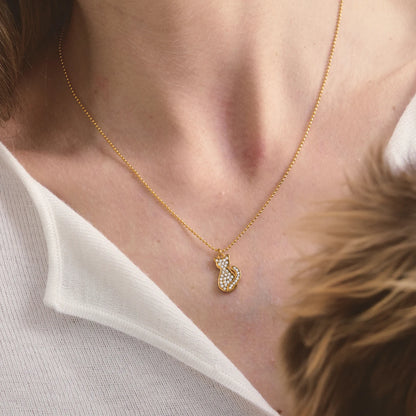 18K Vergulde Kristallen Kat Hanger Ketting | Elegante Kattenliefhebber Sieraden