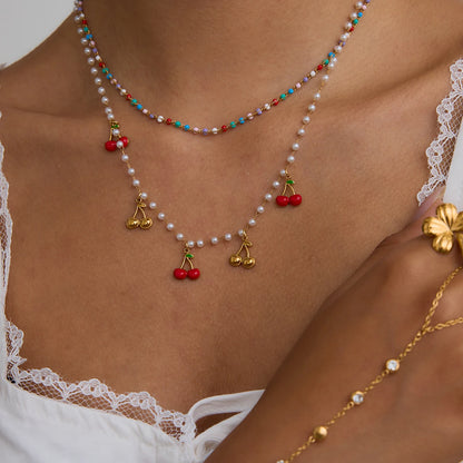 Kersen Hangende Parel Choker Ketting | Leuke Coquette Fruitbedel