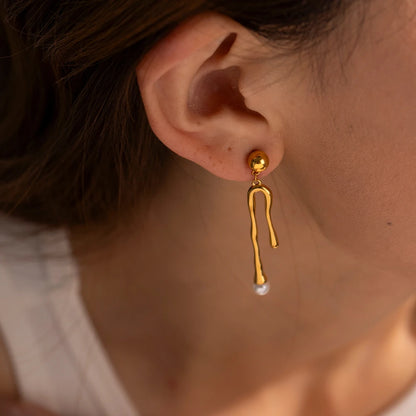 Abstract Pearl Drop Earrings for Women | 18K Gold Plated Waterproof Tarnish-Free Statement Earrings