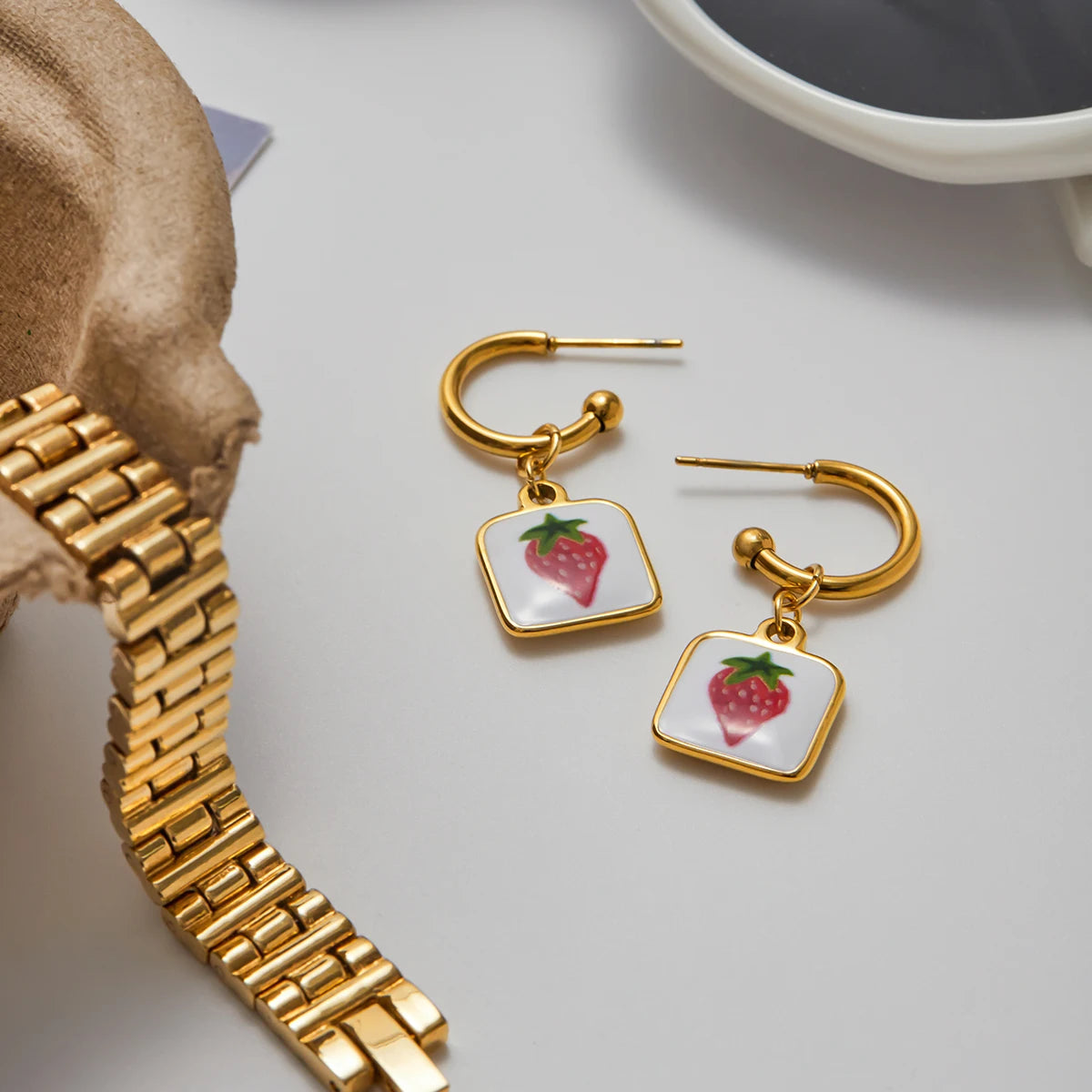 Fruit Charm Huggie Hoop Earrings for Women – Gold Plated Waterproof Tarnish Free Stainless Steel Jewellery