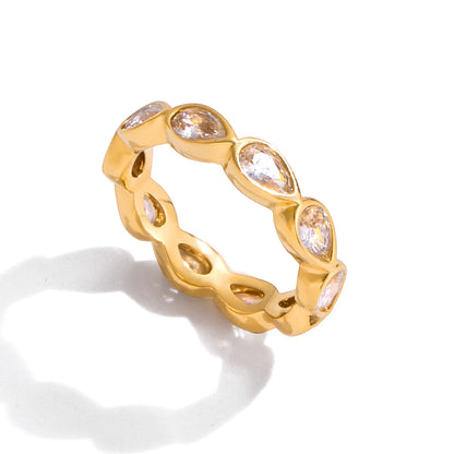 Luxury Gold Stacked Ring Set – Multi-Shape Crystal Bands (Heart, Round, Teardrop, Baguette)