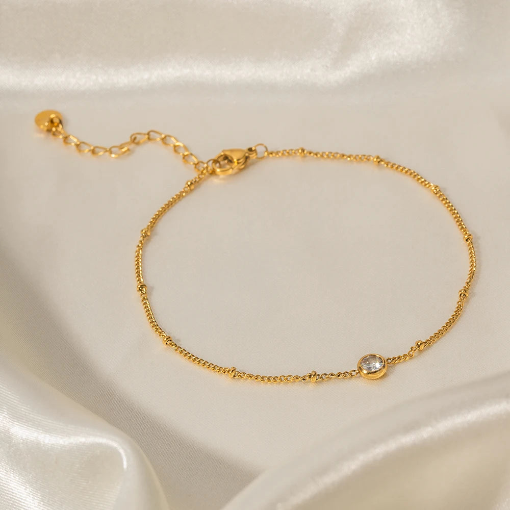 Minimal CZ Anklet for Women | 18K Gold Plated Waterproof Tarnish-Free Jewellery