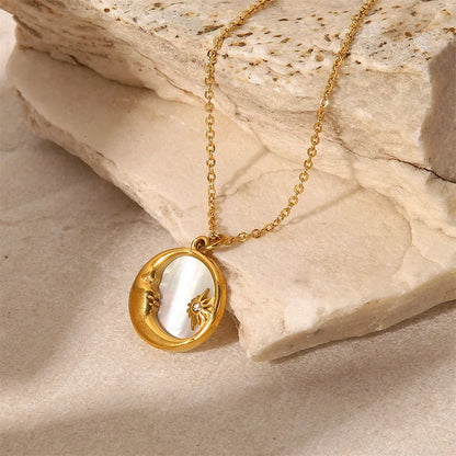 Gouden Parelmoer Zon Maan Ketting | Waterdichte Hemelse Sieraden