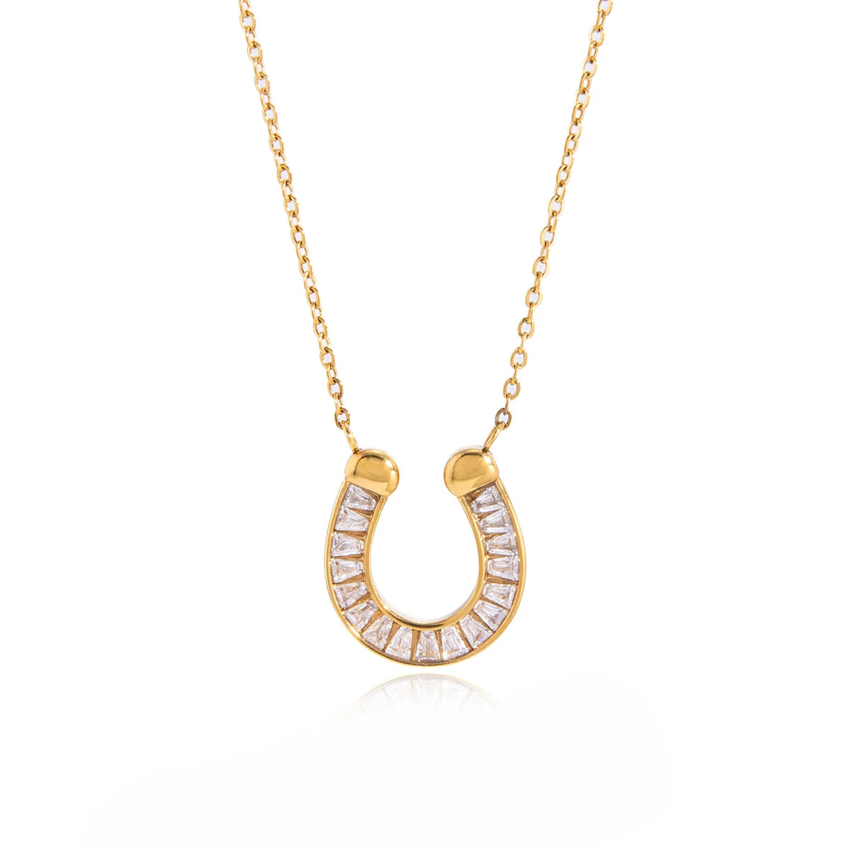 18K Verguld Gelukshoefijzer Baguette Zirkonia Ketting | Waterdichte Geluksbrenger Hanger Ketting | Diamantstijl Gouden Hoefijzer Ketting