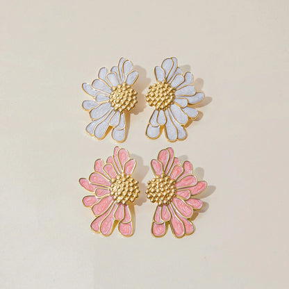 18K Gold Plated Floral Stud Earrings Set for Women – Waterproof Tarnish Free Stainless Steel Jewellery (Pink & White Variants)