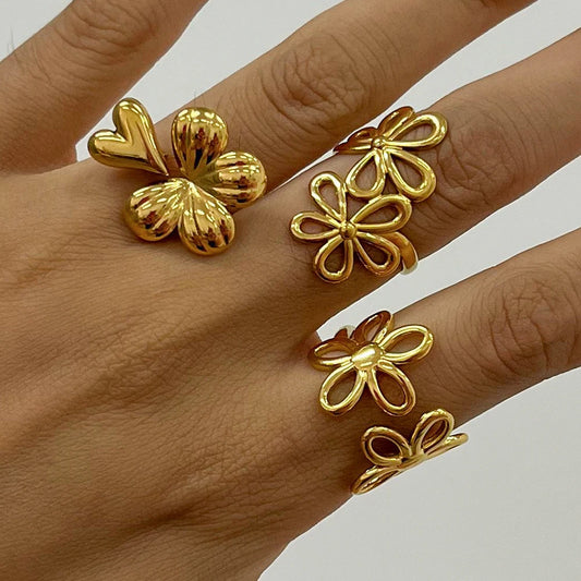 18K Gold Plated Floral & Butterfly Ring Collection – Waterproof, Tarnish-Free Statement Rings