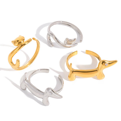 18K Gold-Plated Dog & Cat Adjustable Ring | Pet Lover Animal Open Ring for Men & Women
