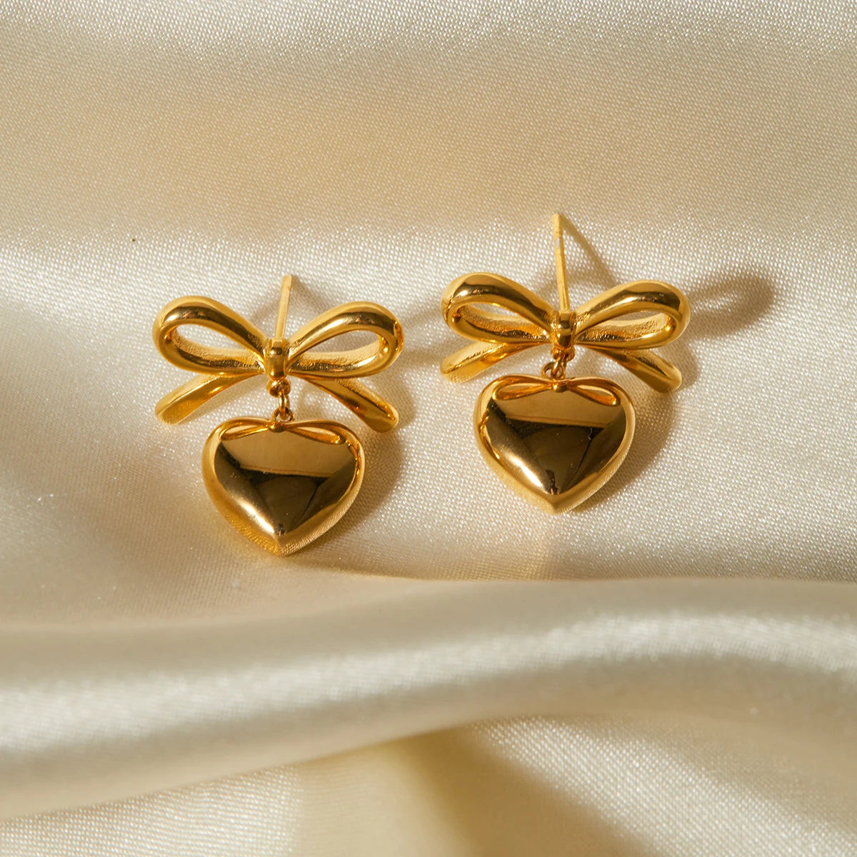 Bow Heart Drop Earrings for Women – Gold Plated Waterproof Tarnish Free Stainless Steel Fashion Jewellery