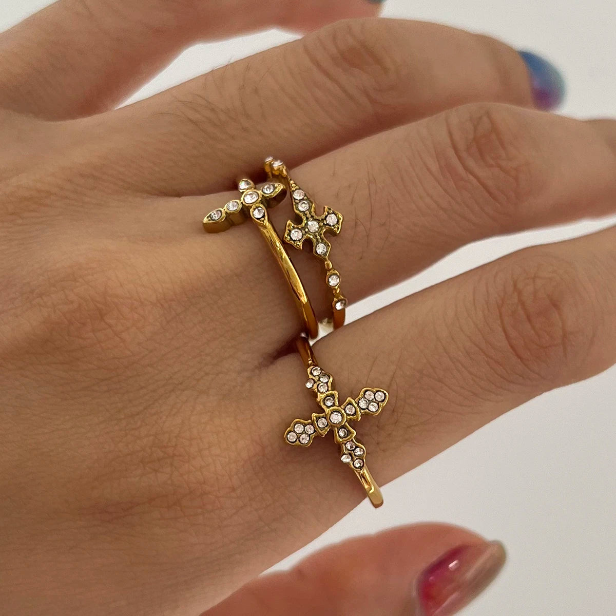 Dainty 18K Gold Plated Cross Ring | Minimalist Christian Jewelry | Stackable Cubic Zirconia Faith Band | Tarnish-Proof Ring
