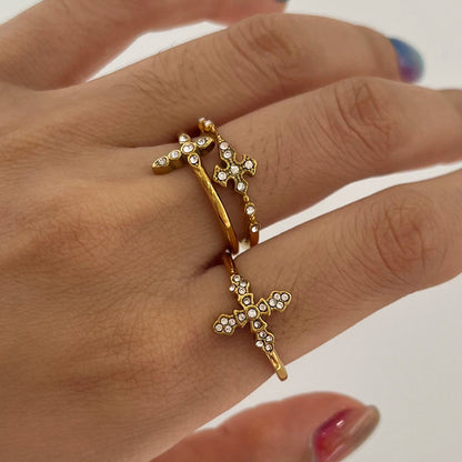 Dainty 18K Gold Plated Cross Ring | Minimalist Christian Jewelry | Stackable Cubic Zirconia Faith Band | Tarnish-Proof Ring
