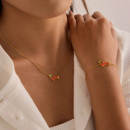 18K Gold Plated Enamel Dog Bracelet & Necklace Set for Women – Waterproof & Tarnish-Free Jewellery & Jewelry