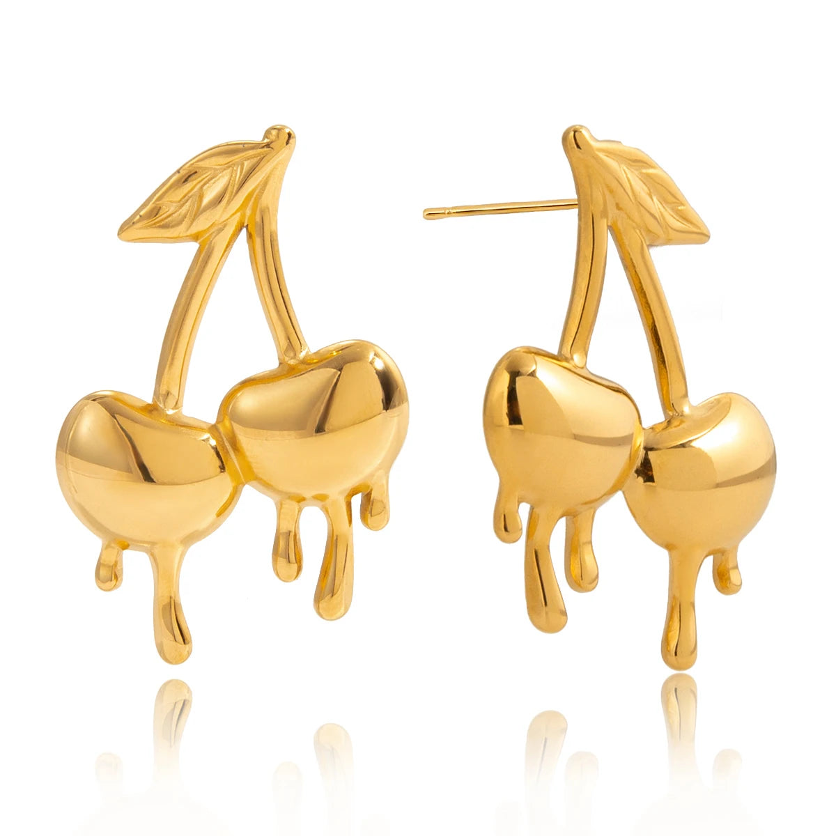 Dripping Cherry Stud Earrings for Women – 18K Gold Plated Waterproof Stainless Steel Cherry Earrings, Tarnish-Free Cute Fruit Jewelry