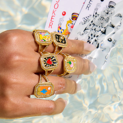 18K Gold Plated Enamel Signet Rings for Women – Waterproof & Tarnish-Free Jewellery & Jewelry