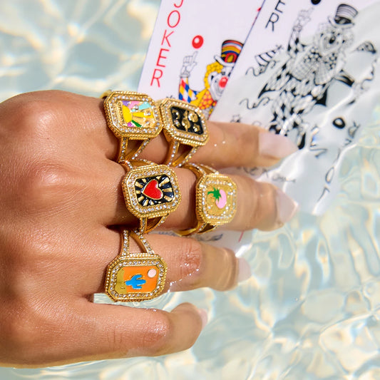 18K Gold Plated Enamel Signet Rings for Women – Waterproof & Tarnish-Free Jewellery & Jewelry