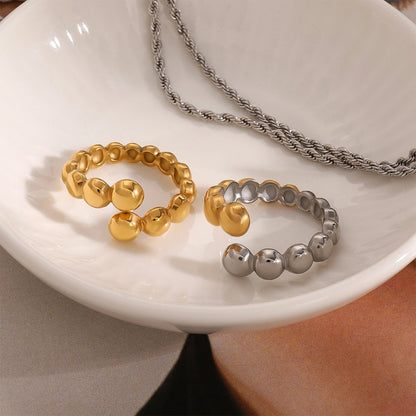 18K Vergulde Bubble Kraal Open Ring | Verstelbare Waterdichte Ball Chain Ring | Verkrijgbaar in Goud & Zilver