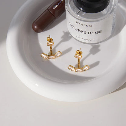 18K Vergulde Baguette CZ Oorjassen | Waterdichte Vier Steens Voor- en Achterkant Oorbellen | Art Deco Diamantstijl Oorbellen