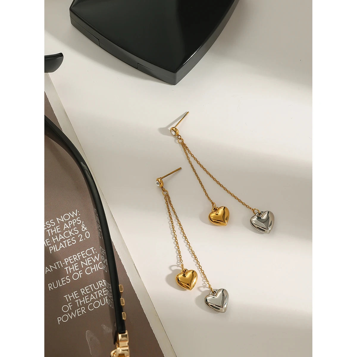 Two-Tone Heart Drop Earrings for Women | 18K Gold Plated Waterproof Tarnish-Free Dangle Earrings