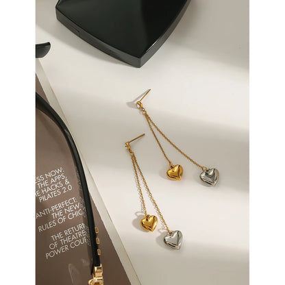 Two-Tone Heart Drop Earrings for Women | 18K Gold Plated Waterproof Tarnish-Free Dangle Earrings