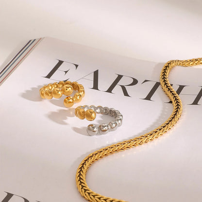 18K Vergulde Bubble Kraal Open Ring | Verstelbare Waterdichte Ball Chain Ring | Verkrijgbaar in Goud & Zilver