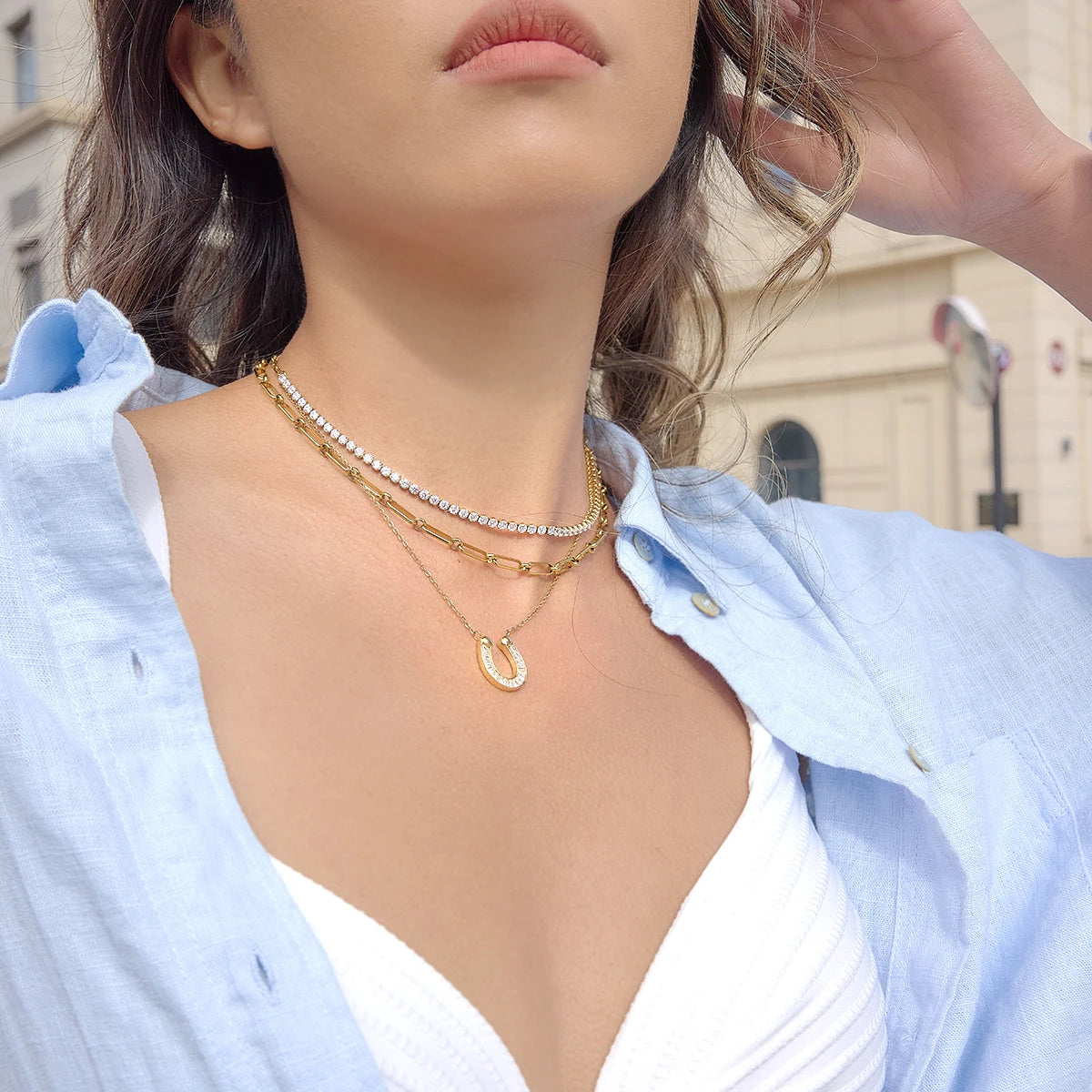 18K Verguld Gelukshoefijzer Baguette Zirkonia Ketting | Waterdichte Geluksbrenger Hanger Ketting | Diamantstijl Gouden Hoefijzer Ketting