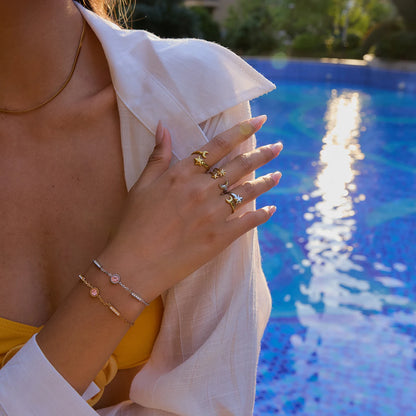 Gold Butterfly Crystal Bracelet for Women | Pink Stone Gold Plated Jewellery