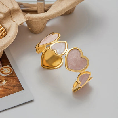 Gold Plated Pink Heart Open Cuff Bracelet for Women | Waterproof & Tarnish-Free Jewelry