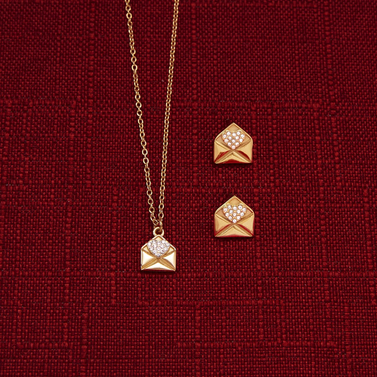 18K Gold-Plated Geometric Pendant Necklace & Stud Earrings Set | Modern Minimal Jewelry