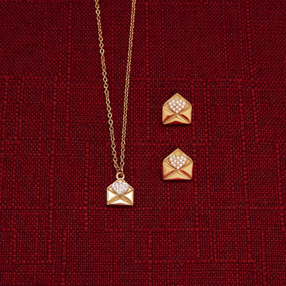 18K Gold-Plated Geometric Pendant Necklace & Stud Earrings Set | Modern Minimal Jewelry