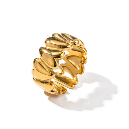 18K Gold Plated Heart Band Ring – Waterproof, Tarnish-Free Statement Ring (Gold & Silver)