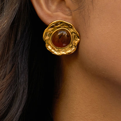 18K Gold Plated Resin Stone Earrings Set – Waterproof Tarnish-Free Modern Statement Jewelry for Women