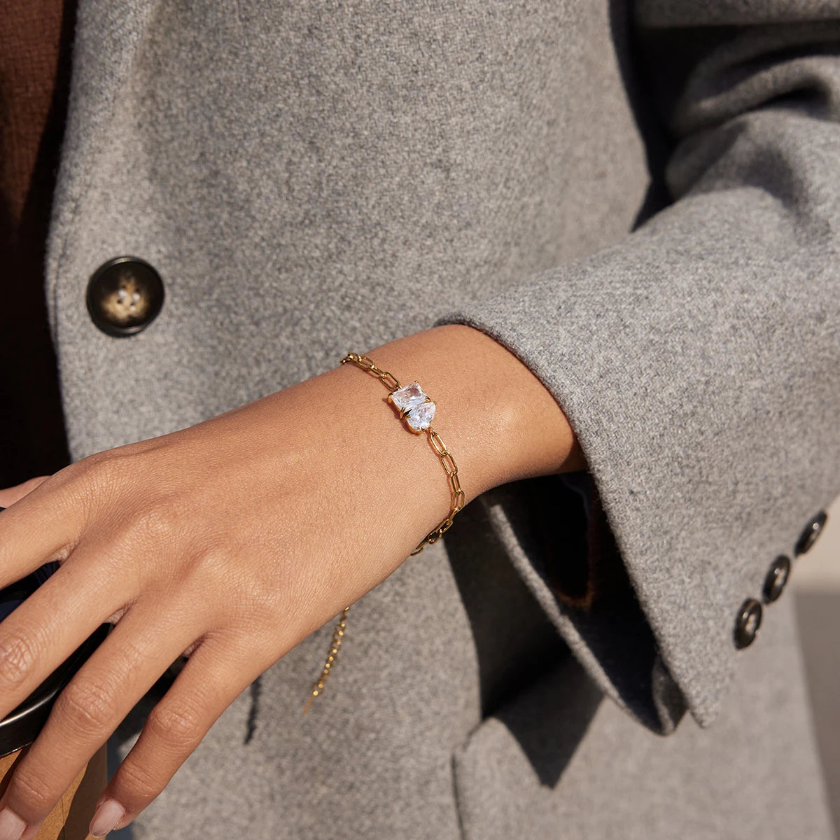 18K Verguld Kristallen Ketting en Armband Set | Elegante Minimale Sieraden