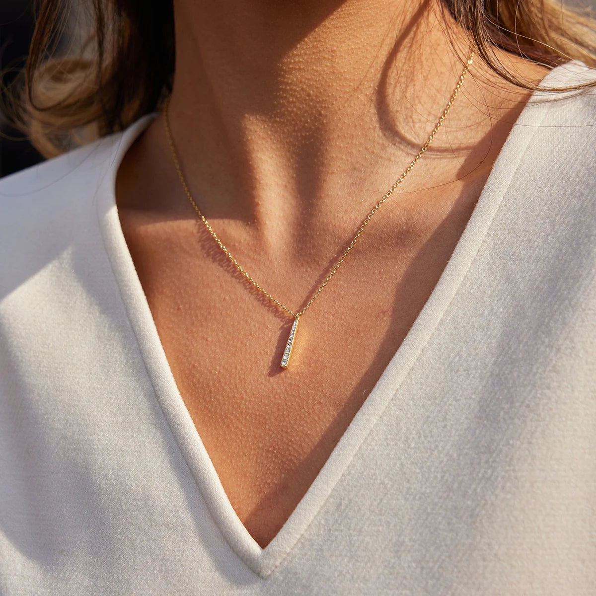 18K Vergulde Kristallen Staafketting & Oorbellen Set | Minimalistische Gouden Sieraden