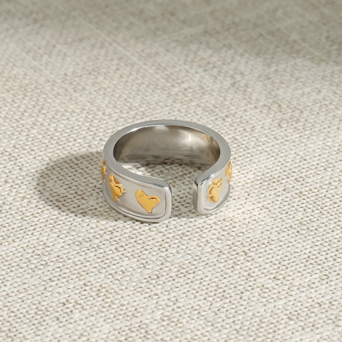 18K Gold Plated Two-Tone Heart Cuff Ring – Waterproof, Tarnish-Free Statement Jewellery