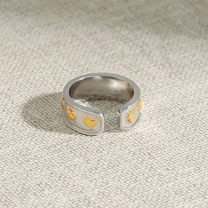 18K Gold Plated Two-Tone Heart Cuff Ring – Waterproof, Tarnish-Free Statement Jewellery