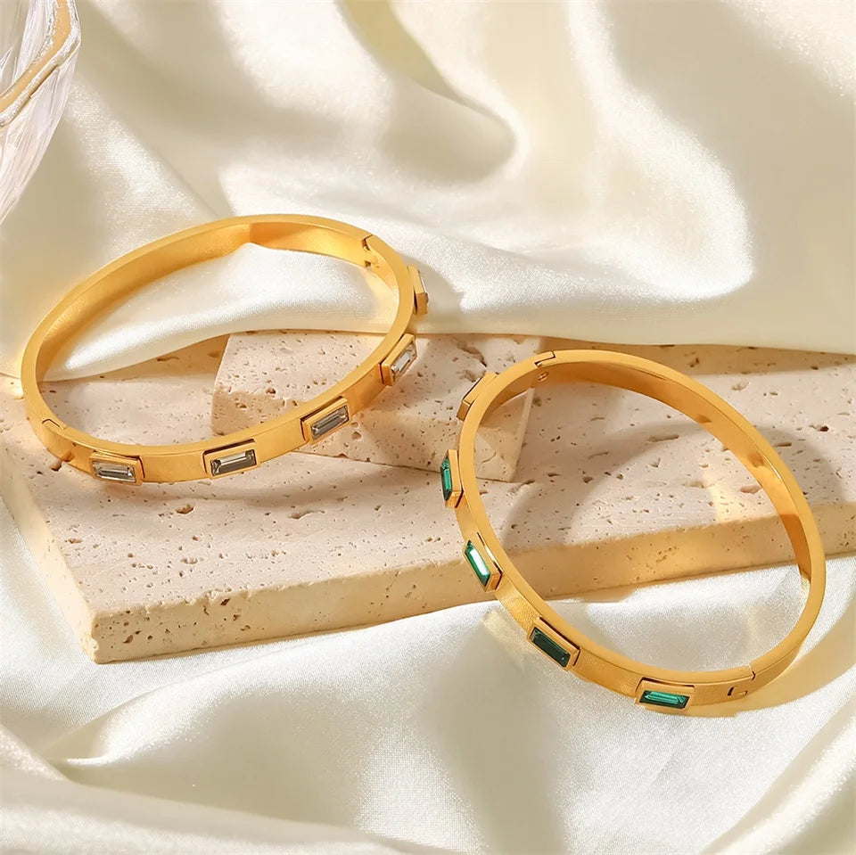 Gold Plated Gemstone Bangle Bracelets for Women | Waterproof & Tarnish-Free Luxury Bangles