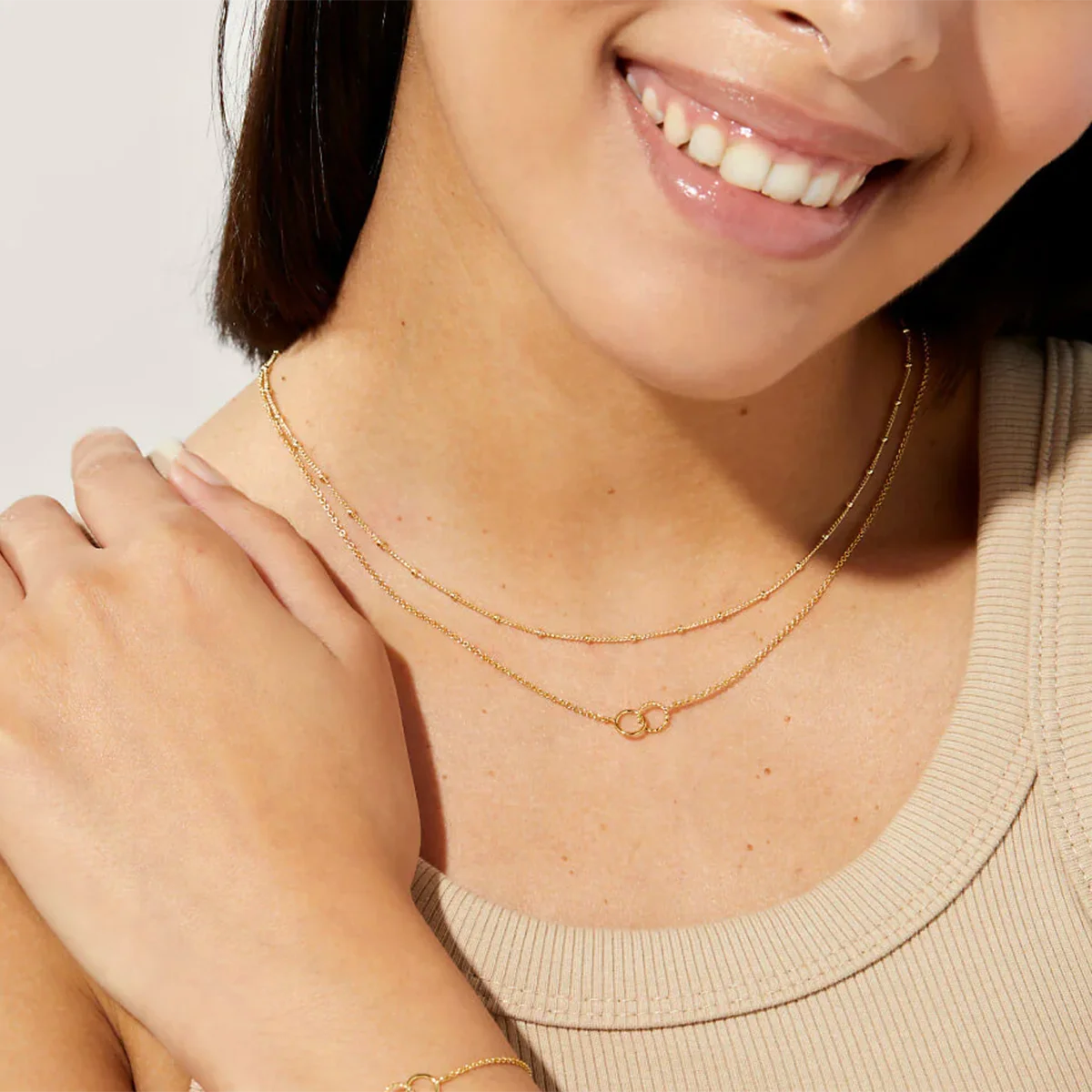 Minimalistische Double Ring Hanger Ketting | Verguld Waterdicht Vlekkeloos Sieraad voor Dames