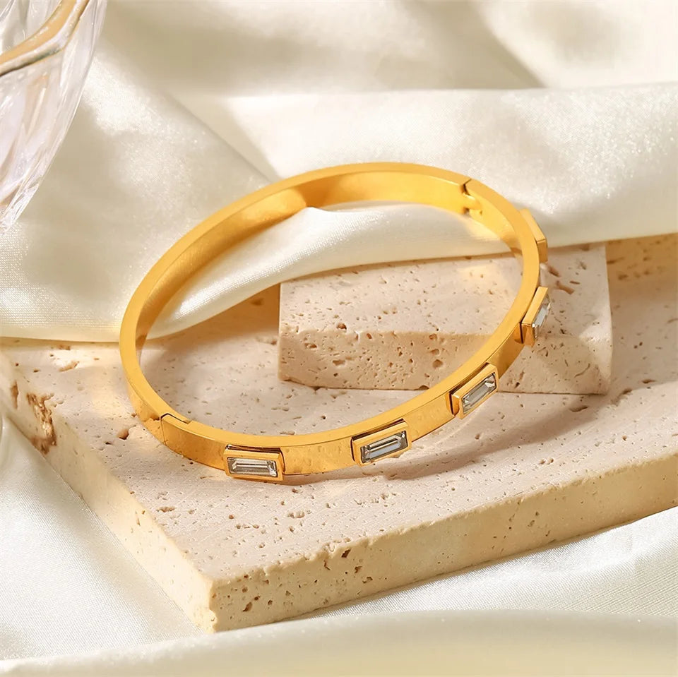 Gold Plated Gemstone Bangle Bracelets for Women | Waterproof & Tarnish-Free Luxury Bangles