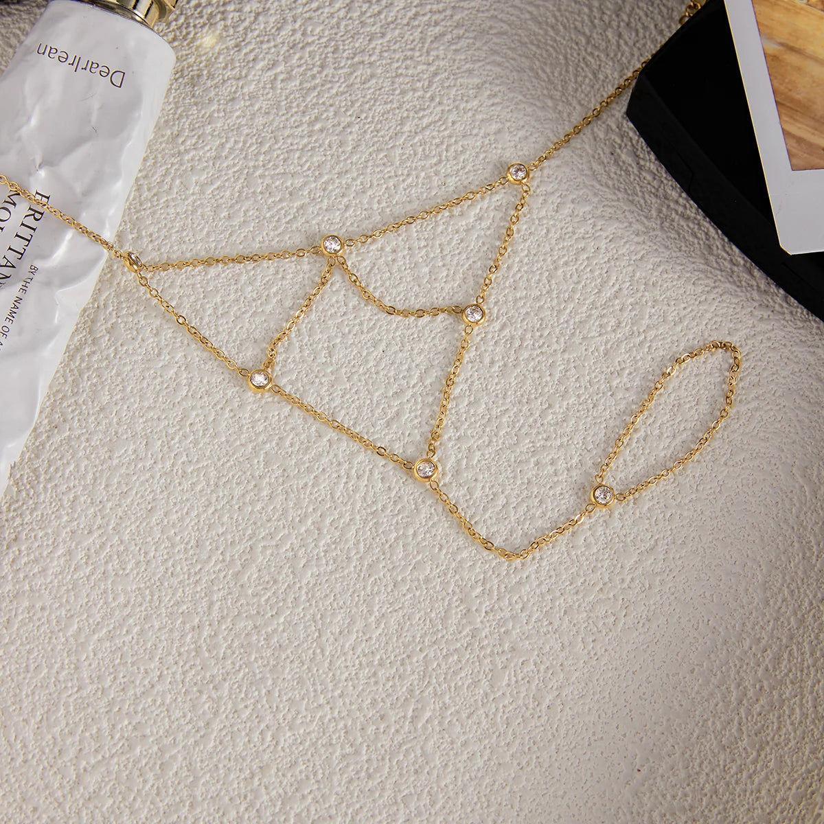 18K Verguld Kristallen Handketting Armband – Waterdicht, Aanslagvrij, Verstelbaar Handharnas Sieraad voor Vrouwen