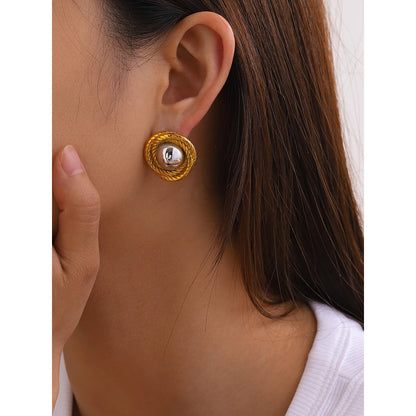 18K Gold Plated Textured Round Stud Earrings for Women – Waterproof Tarnish Free Stainless Steel Jewellery