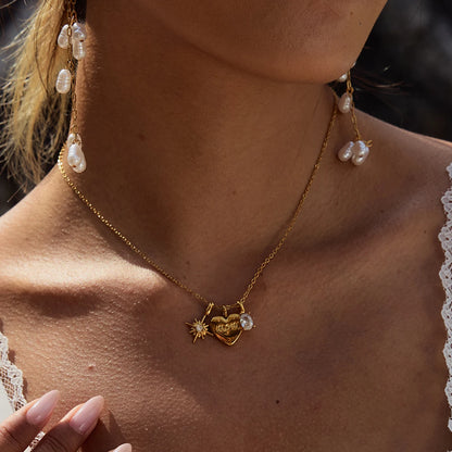 Dainty Gold "MOM" Heart Charm Necklace | Mother's Day Gift & Solitaire