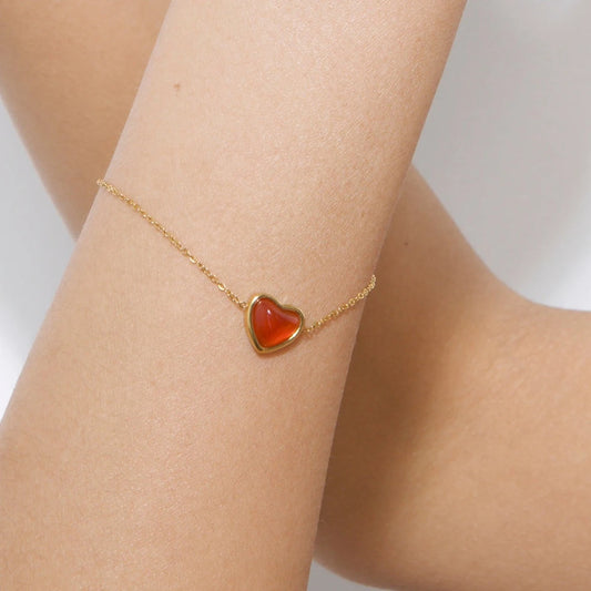 Red Heart Gold Bracelet for Women | Waterproof Gold Plated Heart Jewellery