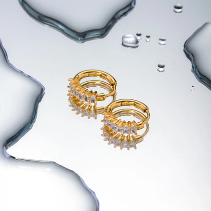 Gold Plated Huggie Hoop Earrings for Women – Waterproof Tarnish Free Stainless Steel Crystal Jewellery