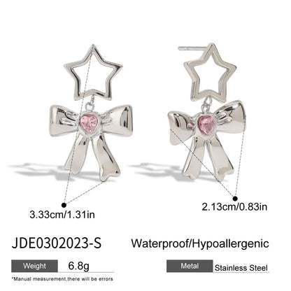 18K Vergulde Ster & Strik Oorbellen Set voor Dames – Waterdicht Roestvrijstalen Sieraden die niet verkleuren (Meerdere Ontwerpvarianten)