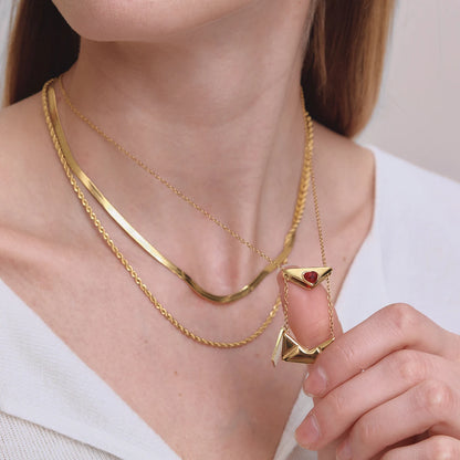 18K Vergulde Liefdesbrief Envelop Ketting | Romantische Hart Hanger Ketting