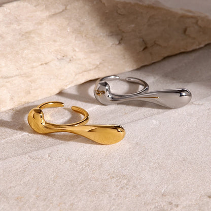 18K Gold Plated Liquid Teardrop Open Ring | Waterproof Molten Drop Sculptural Ring | Available in Gold & Silver