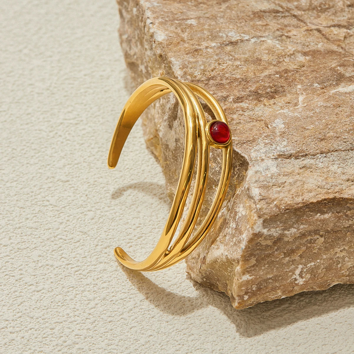 Gold Red Stone Bangle Bracelet for Women | Waterproof Gold Plated Statement Jewellery