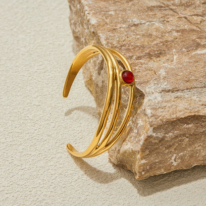 Gold Red Stone Bangle Bracelet for Women | Waterproof Gold Plated Statement Jewellery