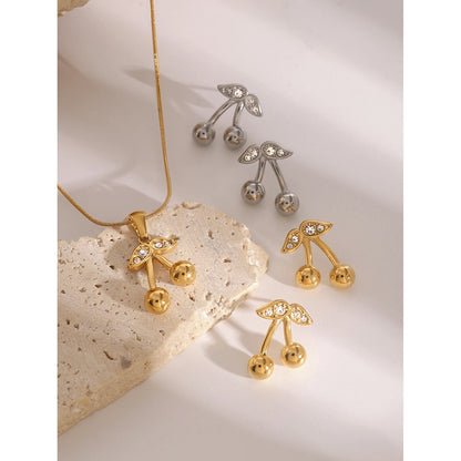 18K vergulde kersenketting & oorbellen set – waterdichte & aanslagvrije sieraden voor dames